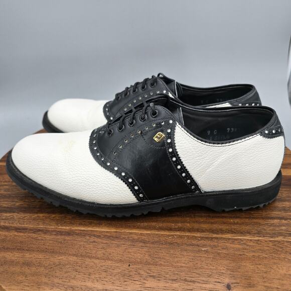 Footjoy Classics Golf Shoes Mens 9 C Black White Leather Saddle Spikeless USA main image 8
